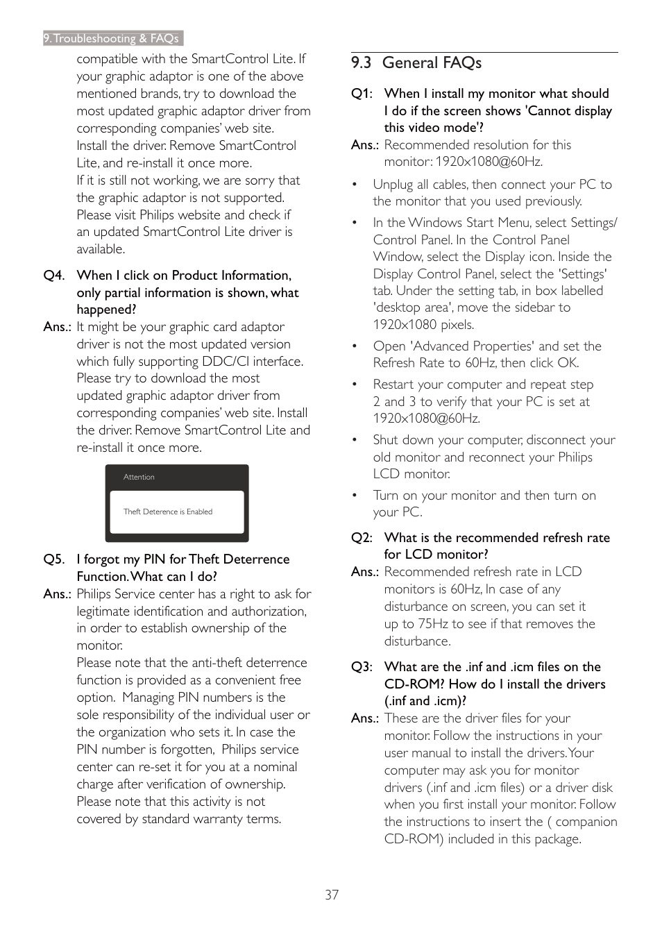 3 general faqs | Philips LCD monitor 247E4LHAB E-line 23.6" - 60 cm Full HD display with SmartImage Lite User Manual | Page 39 / 42