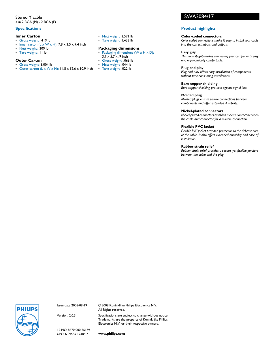 Philips SWA2084-17 User Manual | Page 2 / 2