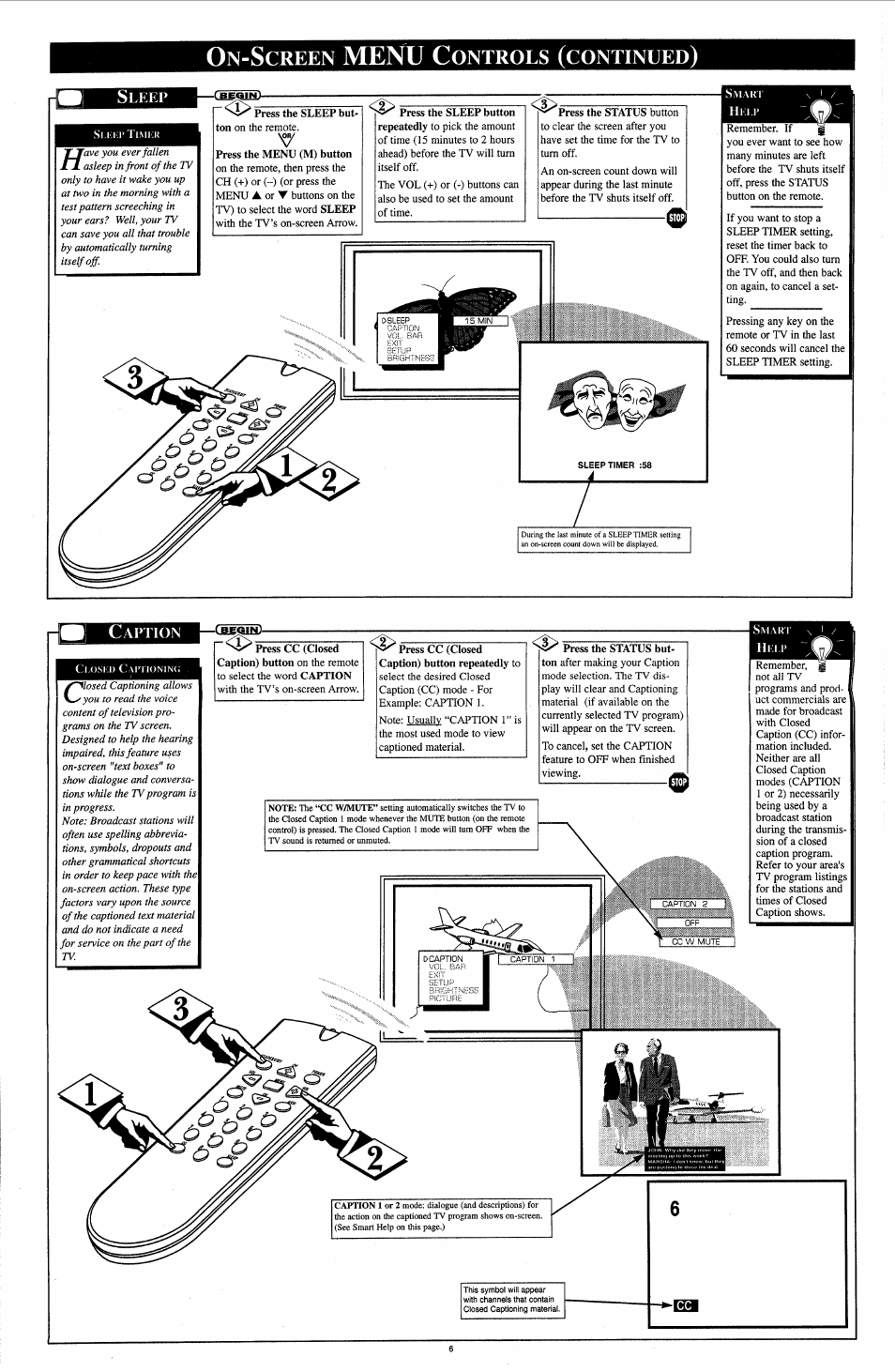 Sleep, Caption, Menu c | Creen, Ontrols, Continued | Philips TS2745C User Manual | Page 6 / 8