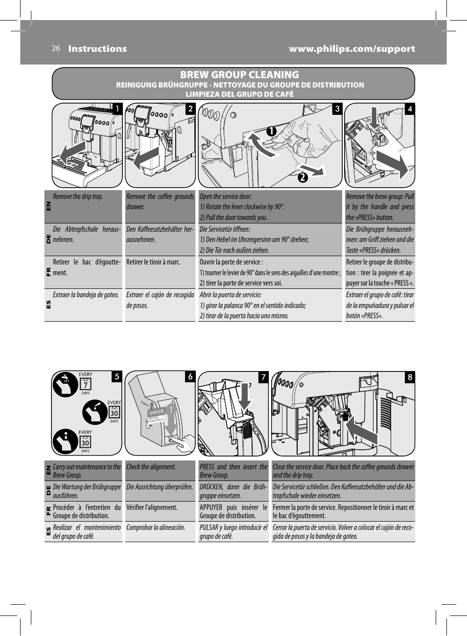 Brew group cleaning | Philips HD8930-05 User Manual | Page 26 / 64