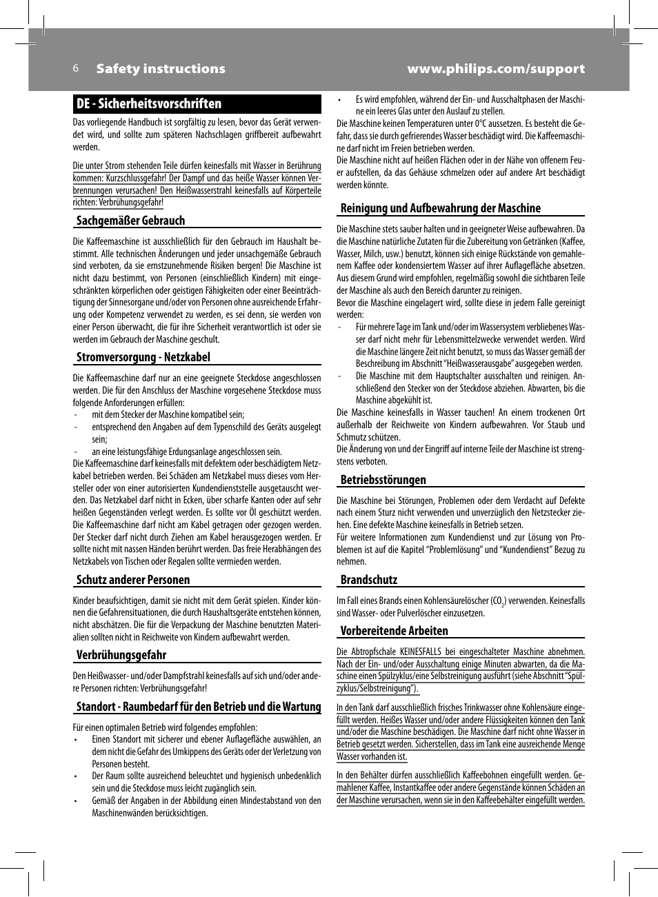 De - sicherheitsvorschriften | Philips HD8930-05 User Manual | Page 6 / 64