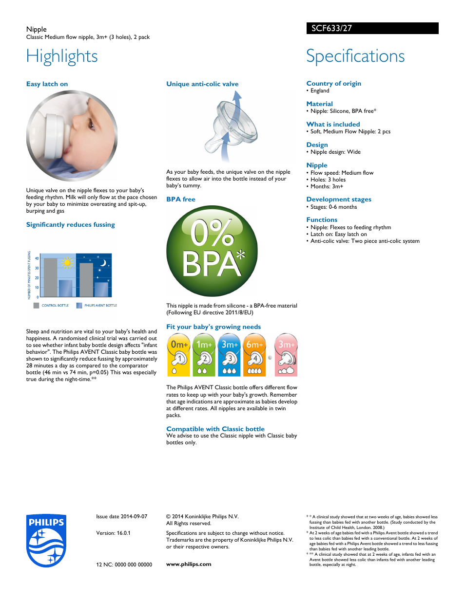 Highlights, Specifications | Philips SCF633-27 User Manual | Page 2 / 2