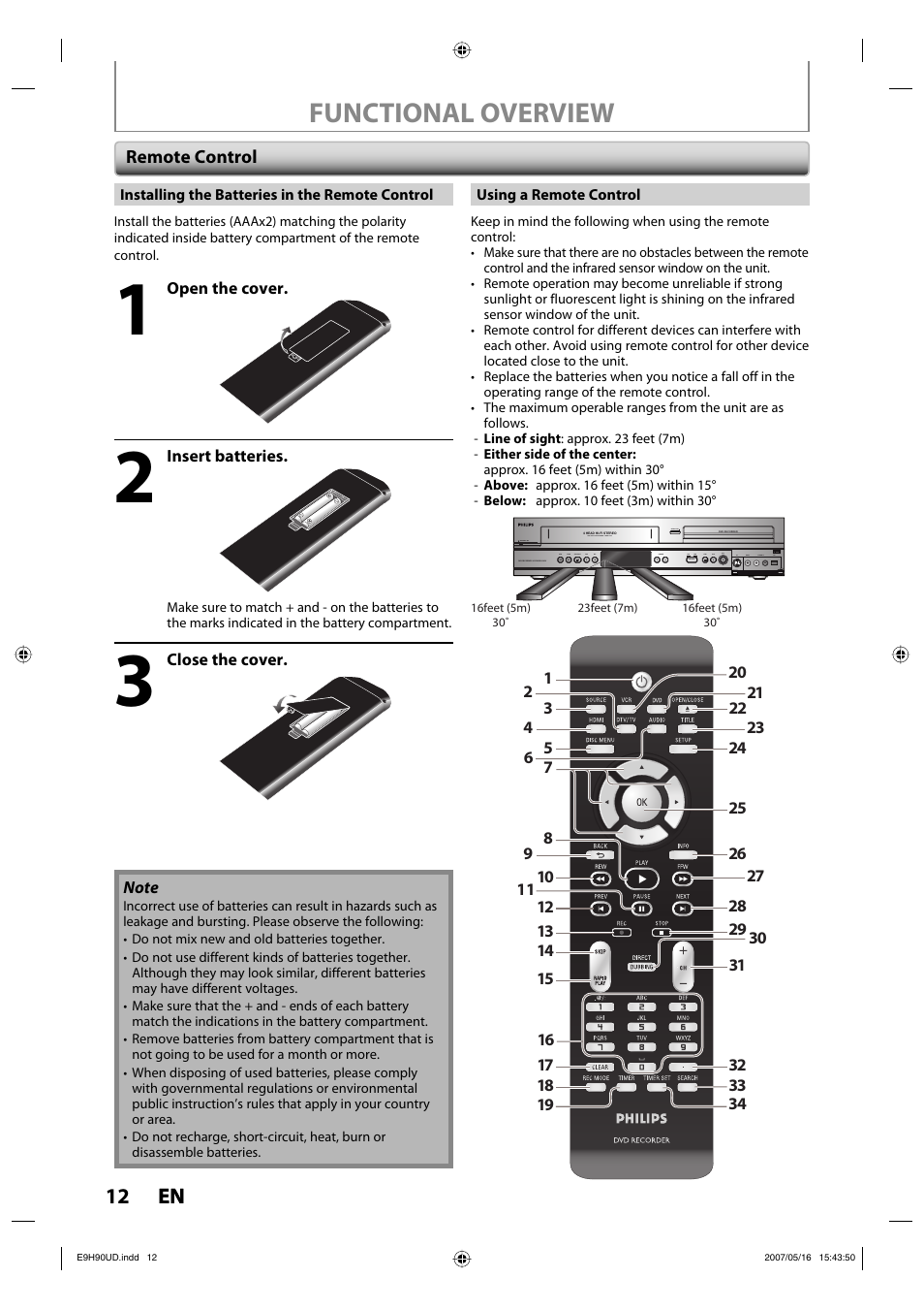 Functional overview, 12 en 12 en | Philips DVDR3545V-37 User Manual | Page 12 / 116