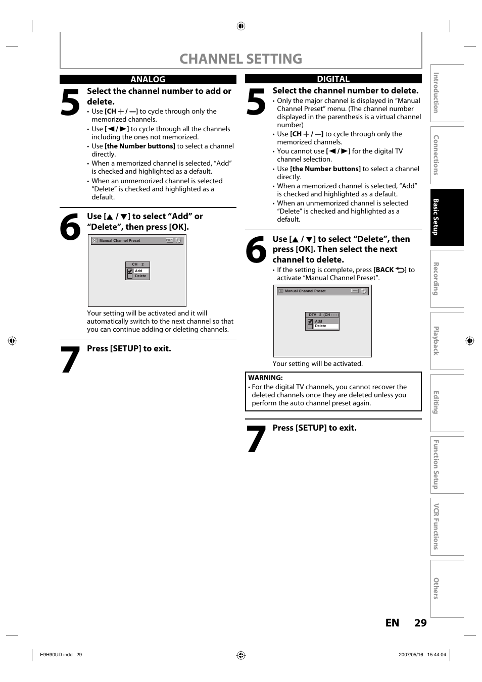 Channel setting | Philips DVDR3545V-37 User Manual | Page 29 / 116