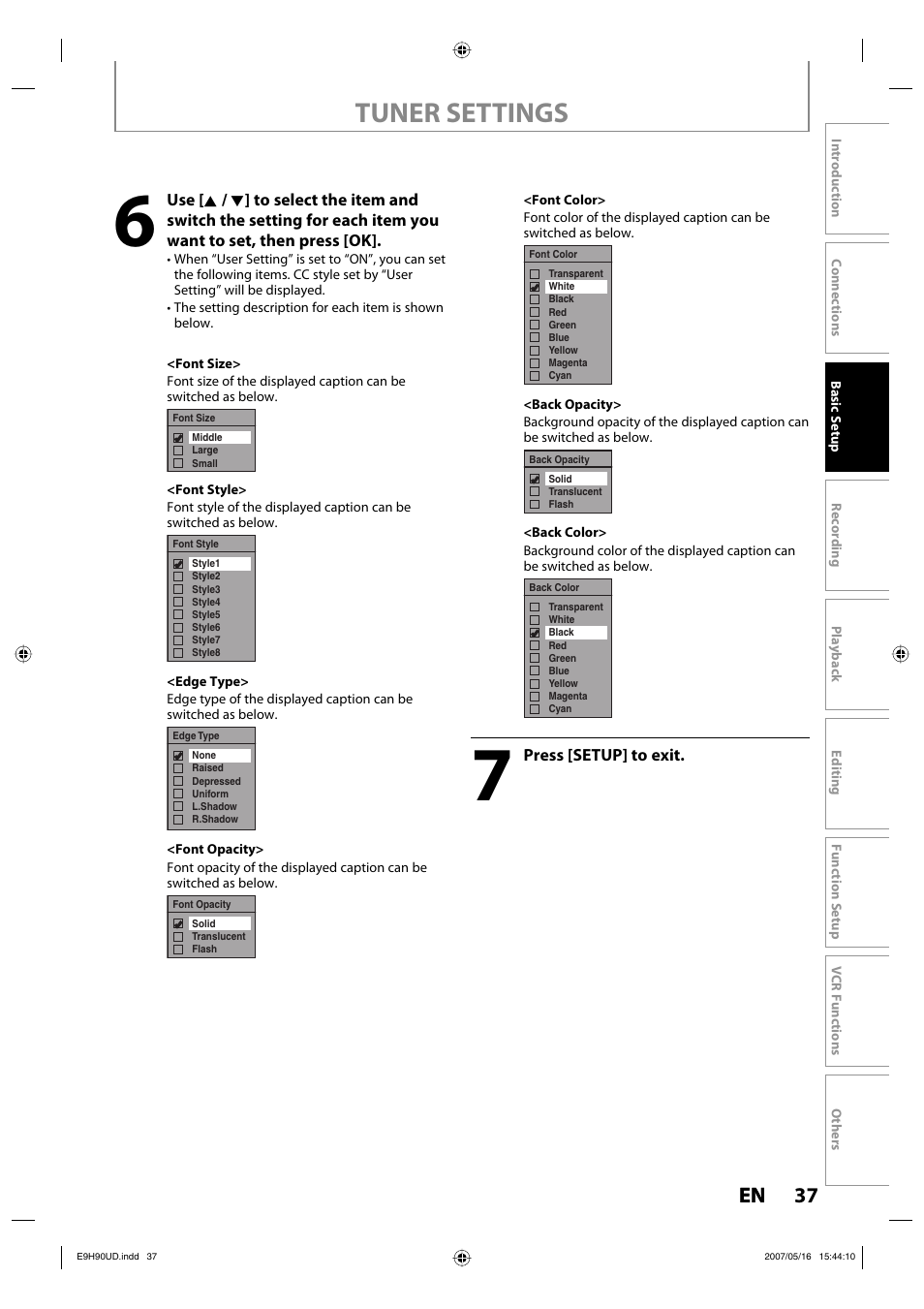 Tuner settings, 37 en 37 en | Philips DVDR3545V-37 User Manual | Page 37 / 116