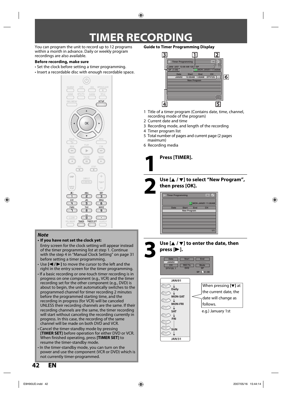 Timer recording, 42 en 42 en | Philips DVDR3545V-37 User Manual | Page 42 / 116