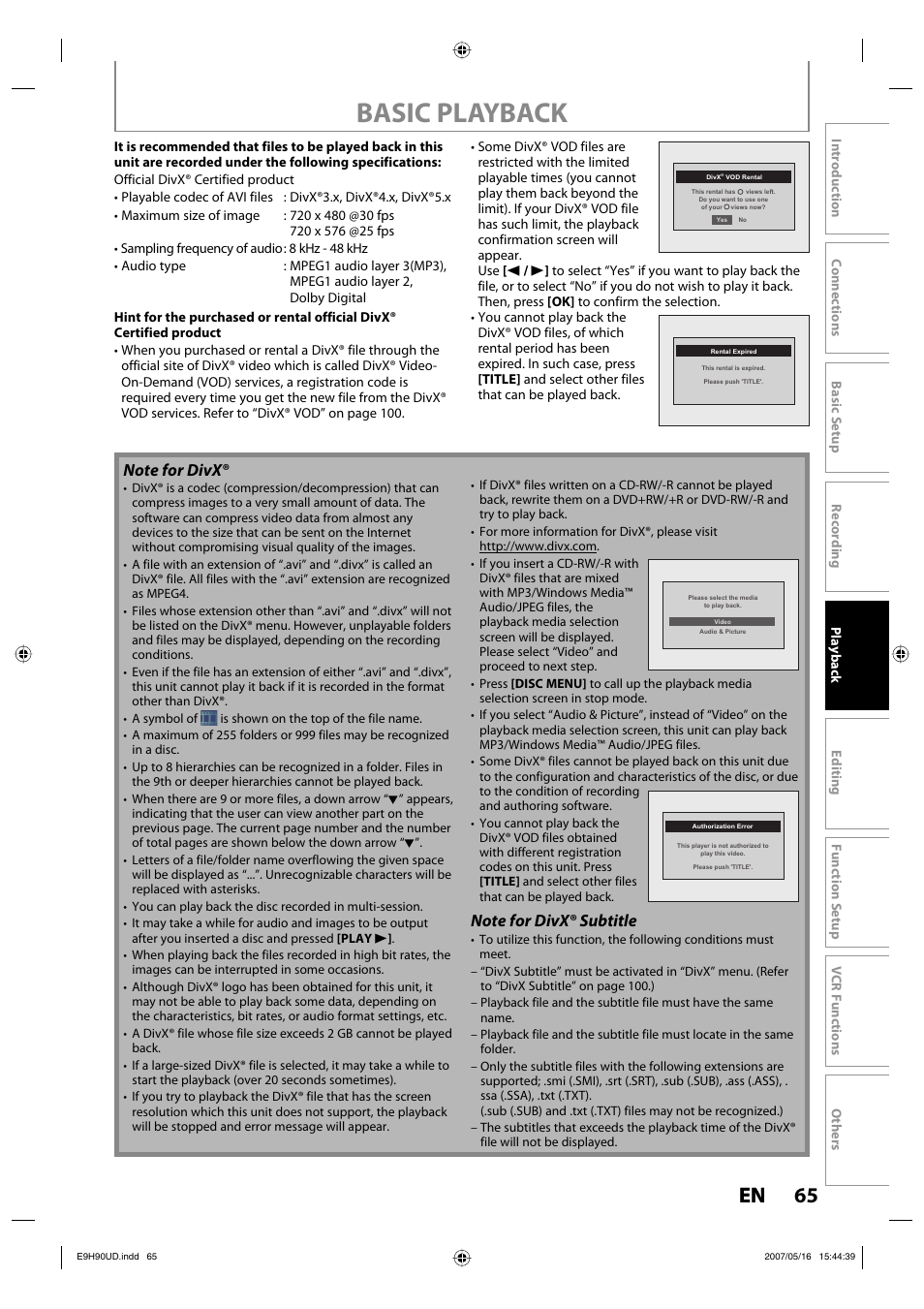 Basic playback, 65 en 65 en | Philips DVDR3545V-37 User Manual | Page 65 / 116