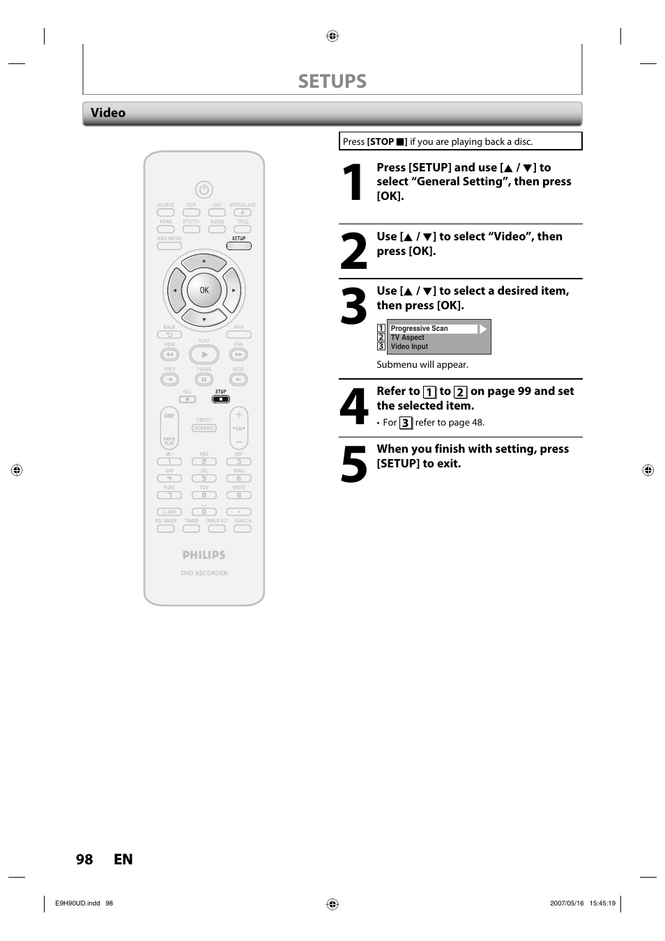 Philips DVDR3545V-37 User Manual | Page 98 / 116