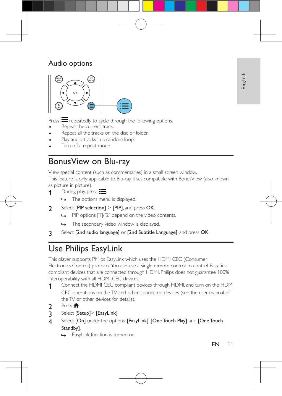 Bonusview on blu-ray, Use philips easylink | Philips Blu-ray Disc- DVD player BDP1200 User Manual | Page 11 / 22