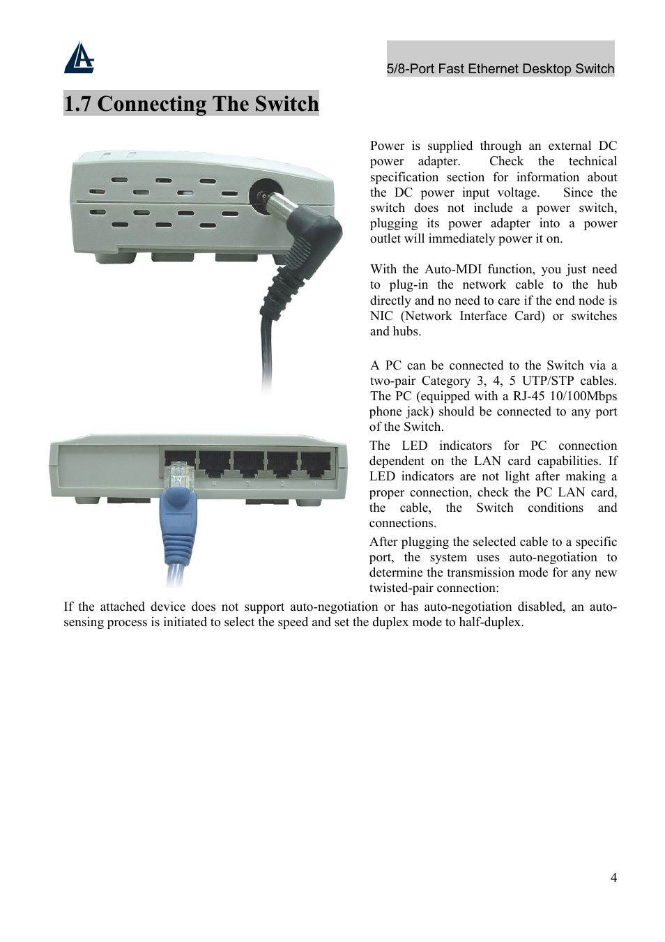 7 connecting the switch | Atlantis Land A02-F5P User Manual | Page 8 / 12