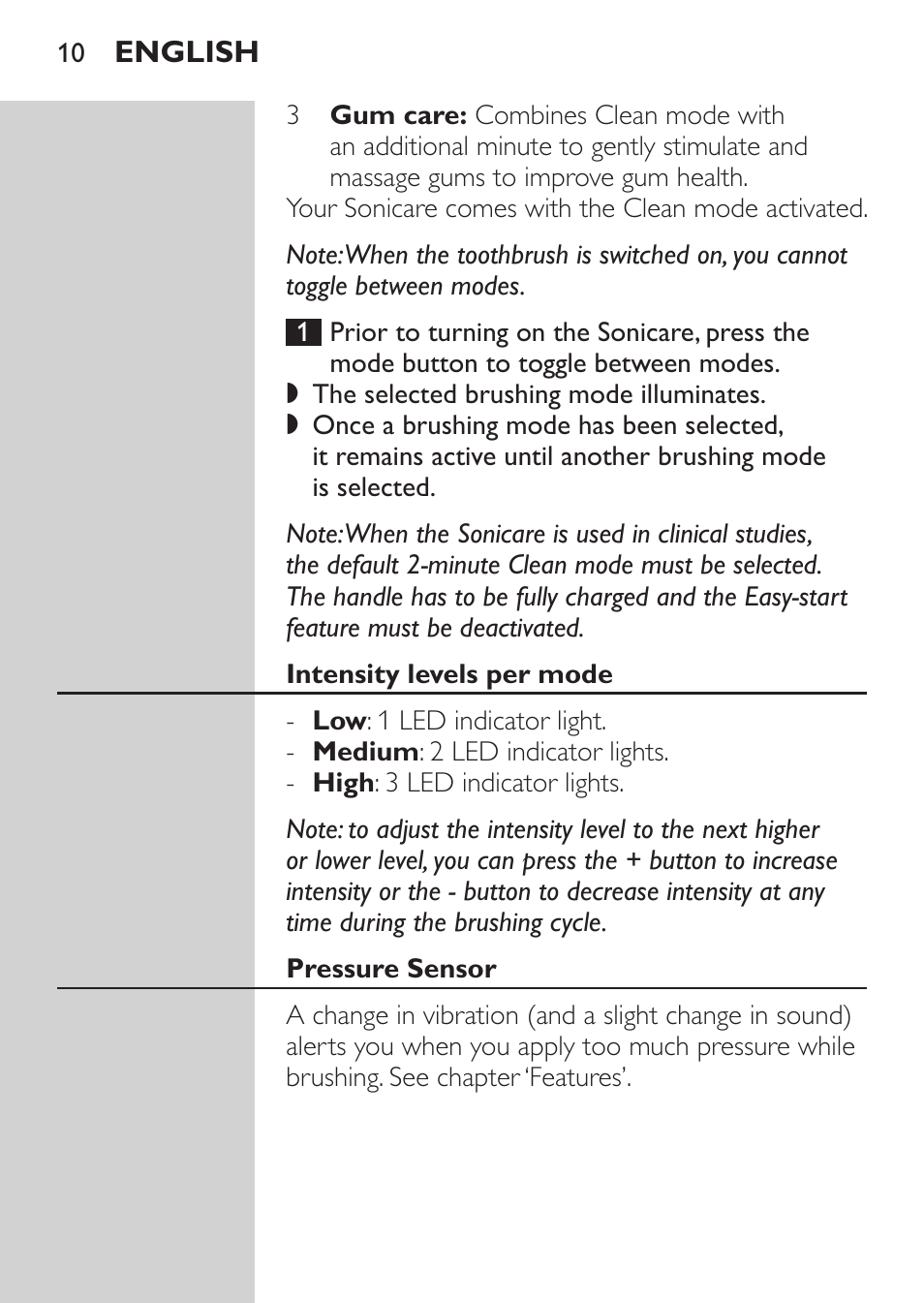 Philips Sonicare FlexCare Platinum Rechargeable sonic toothbrush FlexCare Platinum HX9170-10 3 modes 3 intensities 2 brush heads With pressure sensor UV Brush Head Sanitizer User Manual | Page 10 / 60