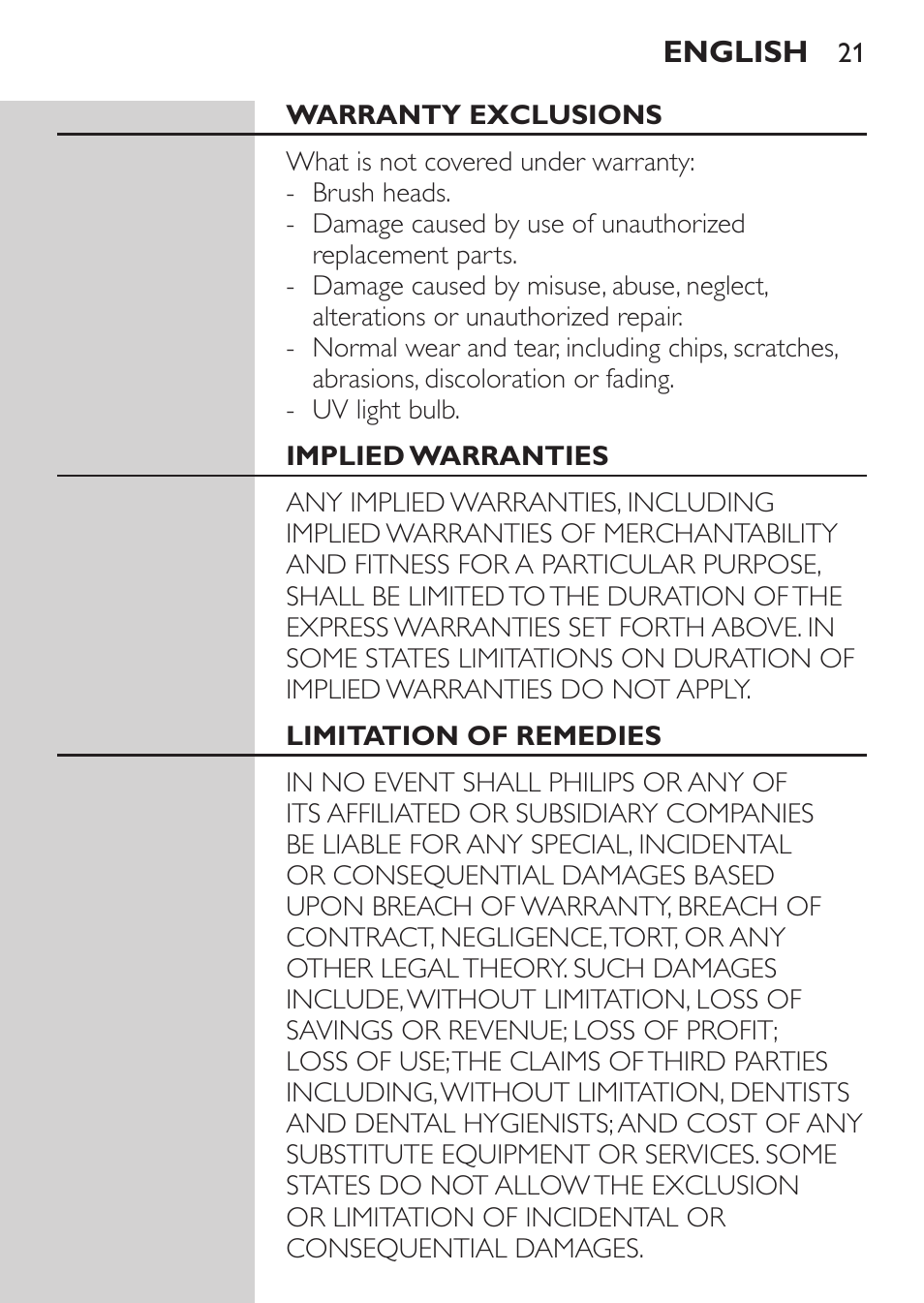 Philips Sonicare FlexCare Platinum Rechargeable sonic toothbrush FlexCare Platinum HX9170-10 3 modes 3 intensities 2 brush heads With pressure sensor UV Brush Head Sanitizer User Manual | Page 21 / 60