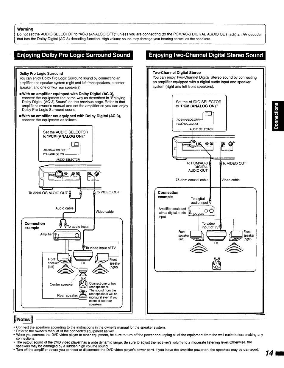 Enjoying dolby pro logic surround sound, Enjoying two-channel digital stereo sound | Philips DVD400AT99 User Manual | Page 14 / 41