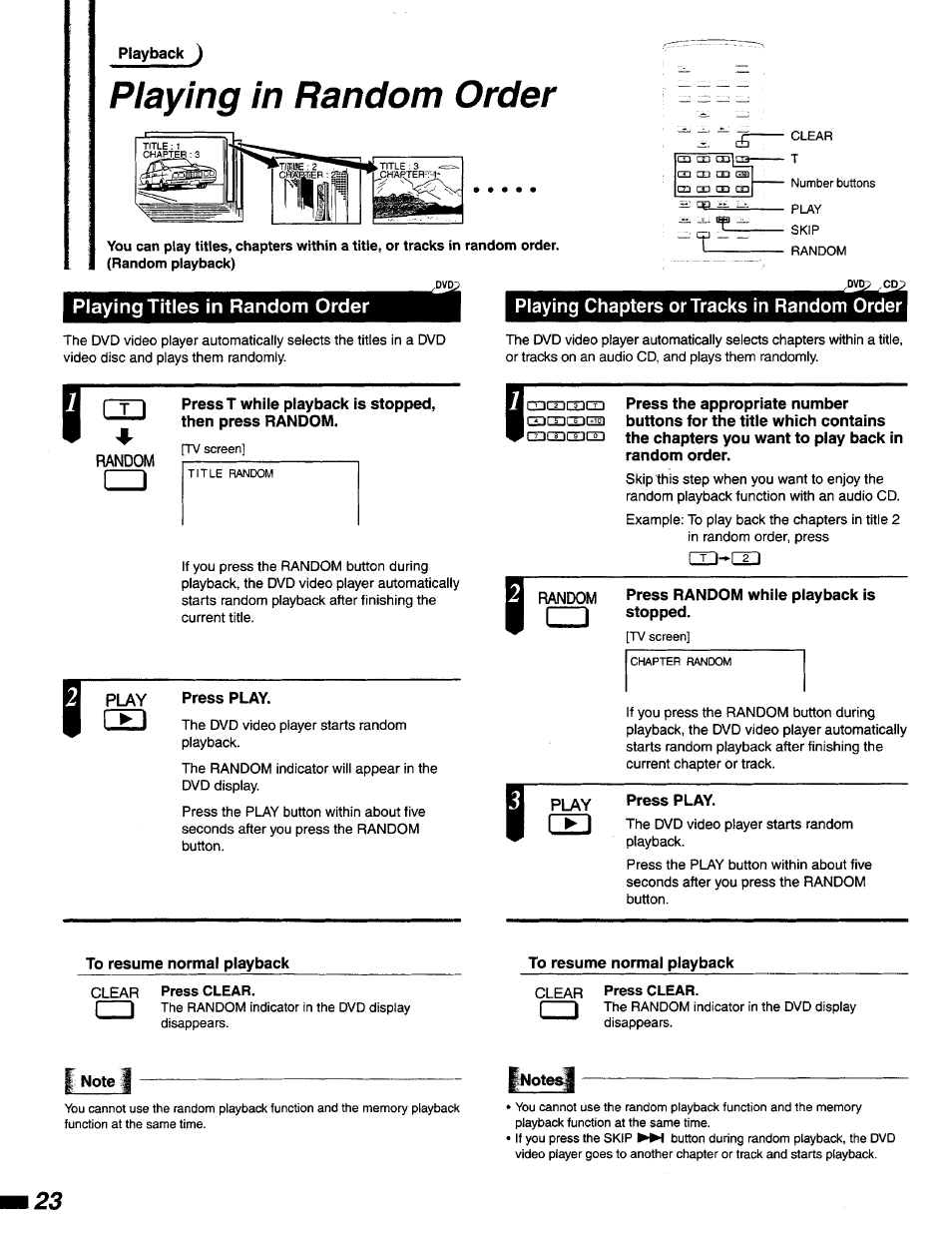 Playing chapters or tracks in random order, Playing in random order | Philips DVD400AT99 User Manual | Page 23 / 41