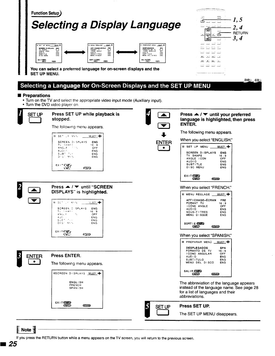 Selecting a display language | Philips DVD400AT99 User Manual | Page 25 / 41