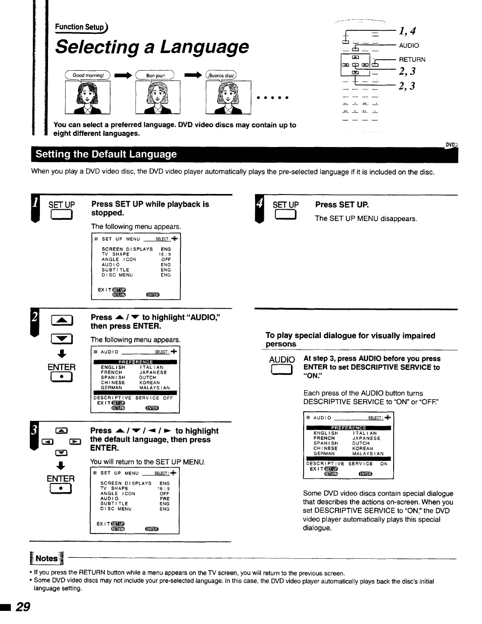 Setting the default language, Selecting a language | Philips DVD400AT99 User Manual | Page 29 / 41