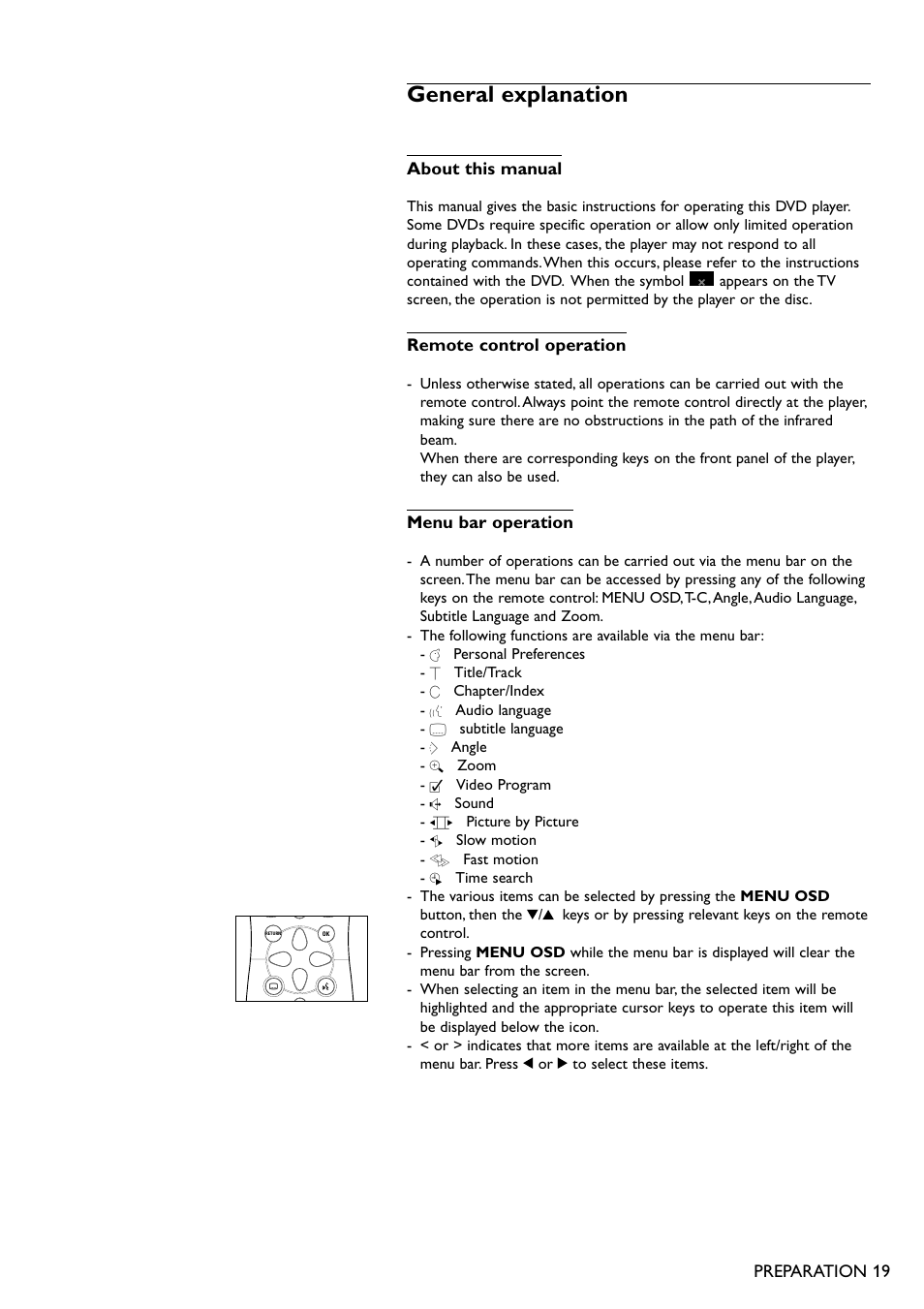 General explanation | Philips DVD711AT98 User Manual | Page 19 / 36