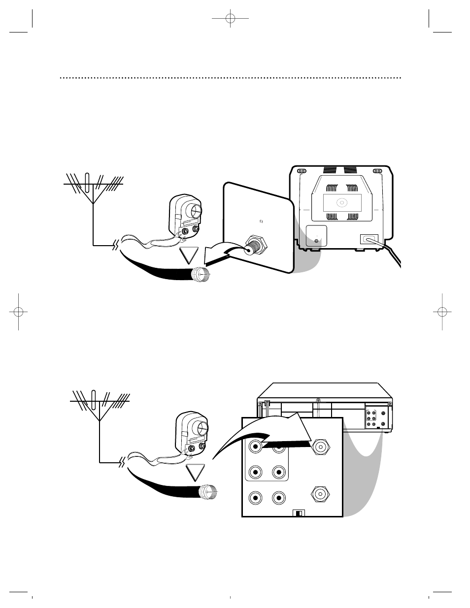 Disconnect the antenna or cable from your tv, Audio, Video out in in out | Out in | Philips VRX260AT User Manual | Page 5 / 51