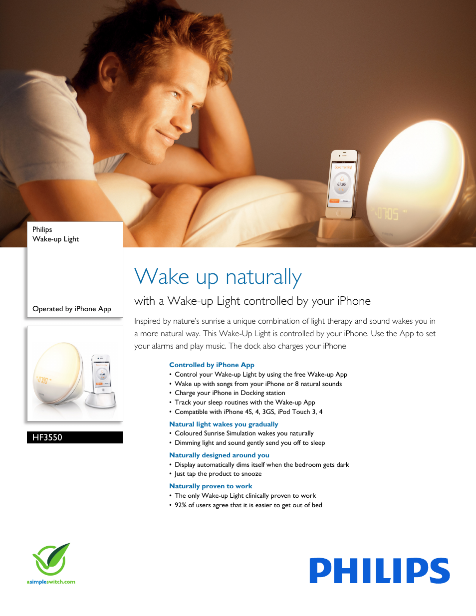 Philips Wake-up Light HF3550 Operated by iPhone App User Manual | 3 pages