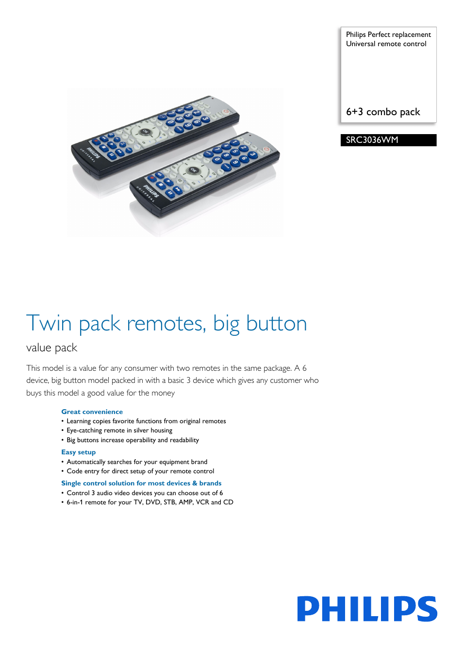 Philips SRC3036WM-17 User Manual | 2 pages