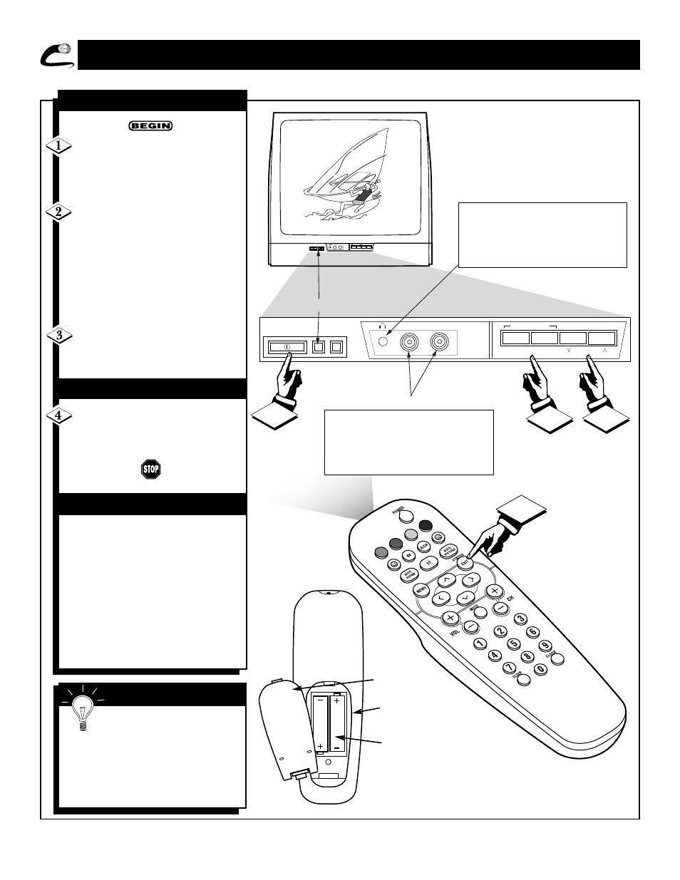 Tv/r, Asic, Emote | Perations, Elevision | Philips 13" Mono Color TV w- REmote Control User Manual | Page 8 / 37