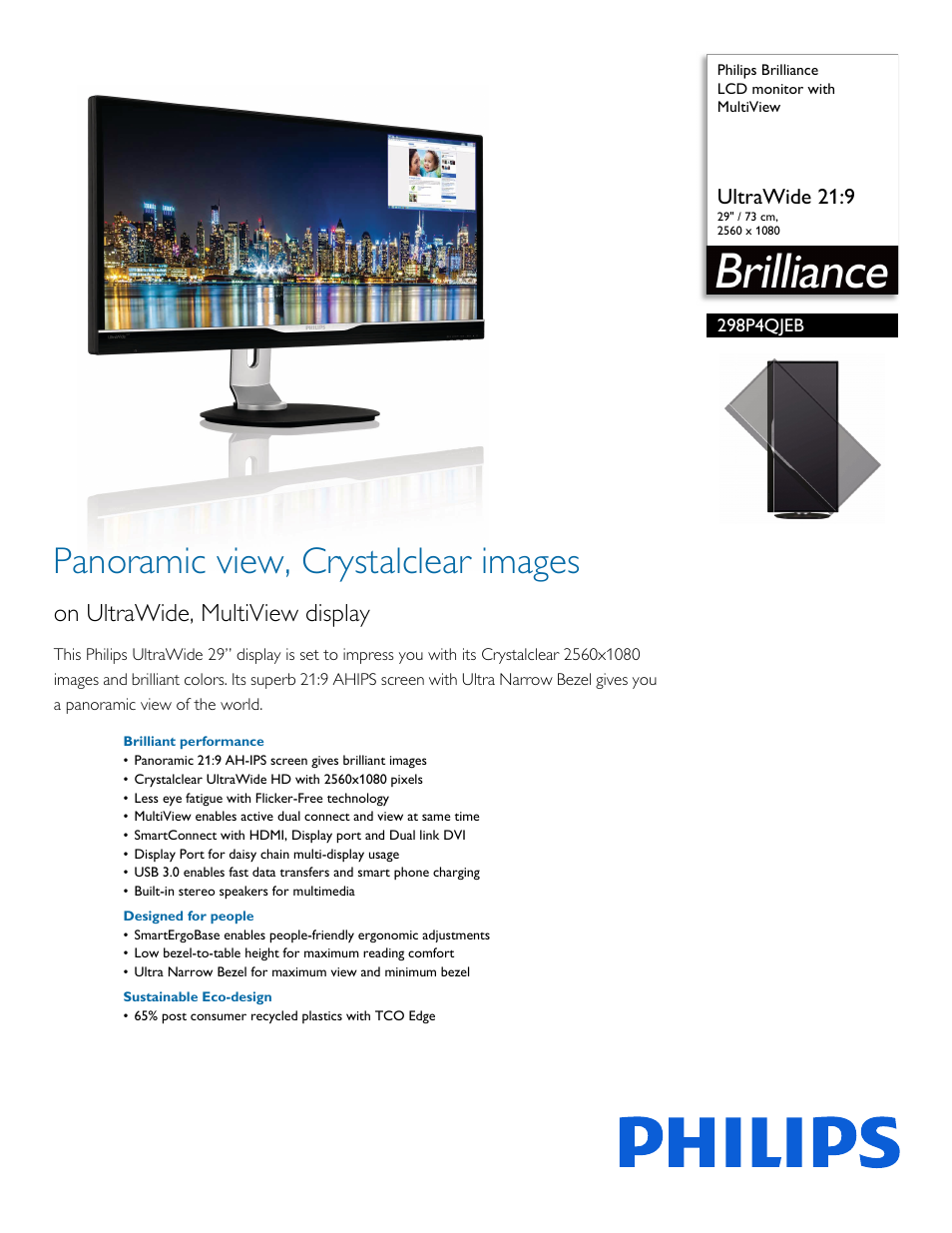 Philips 298P4QJEB-00 User Manual | 3 pages