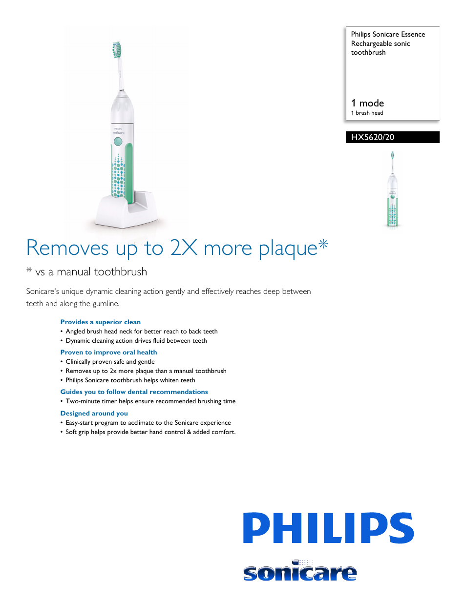 Philips HX5620-20 User Manual | 2 pages