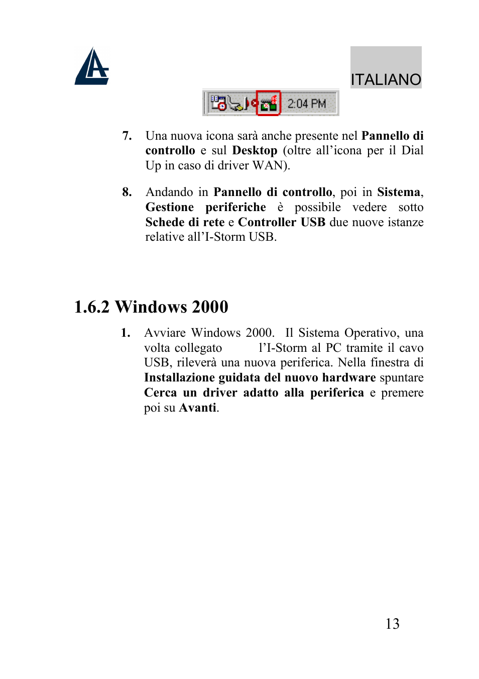 Italiano | Atlantis Land I-Storm USB ADSL modem A01-AU2 User Manual | Page 13 / 83