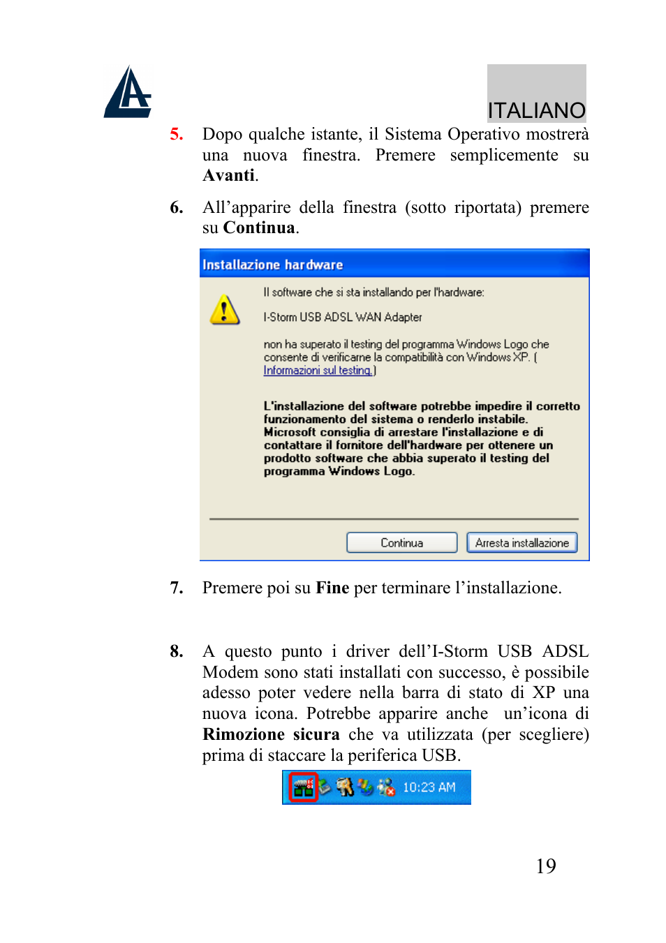 Italiano | Atlantis Land I-Storm USB ADSL modem A01-AU2 User Manual | Page 19 / 83