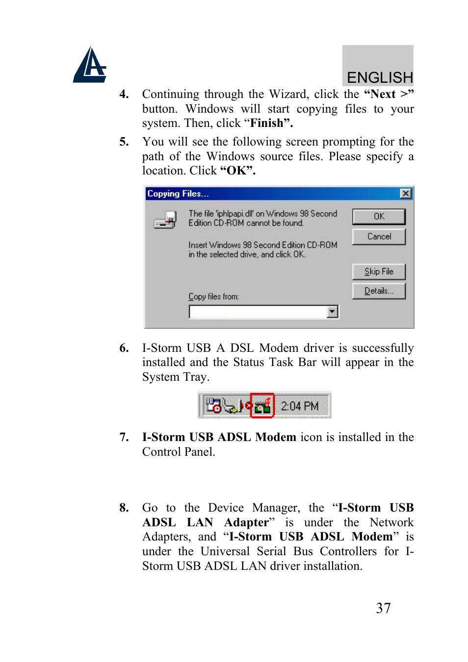 English | Atlantis Land I-Storm USB ADSL modem A01-AU2 User Manual | Page 37 / 83
