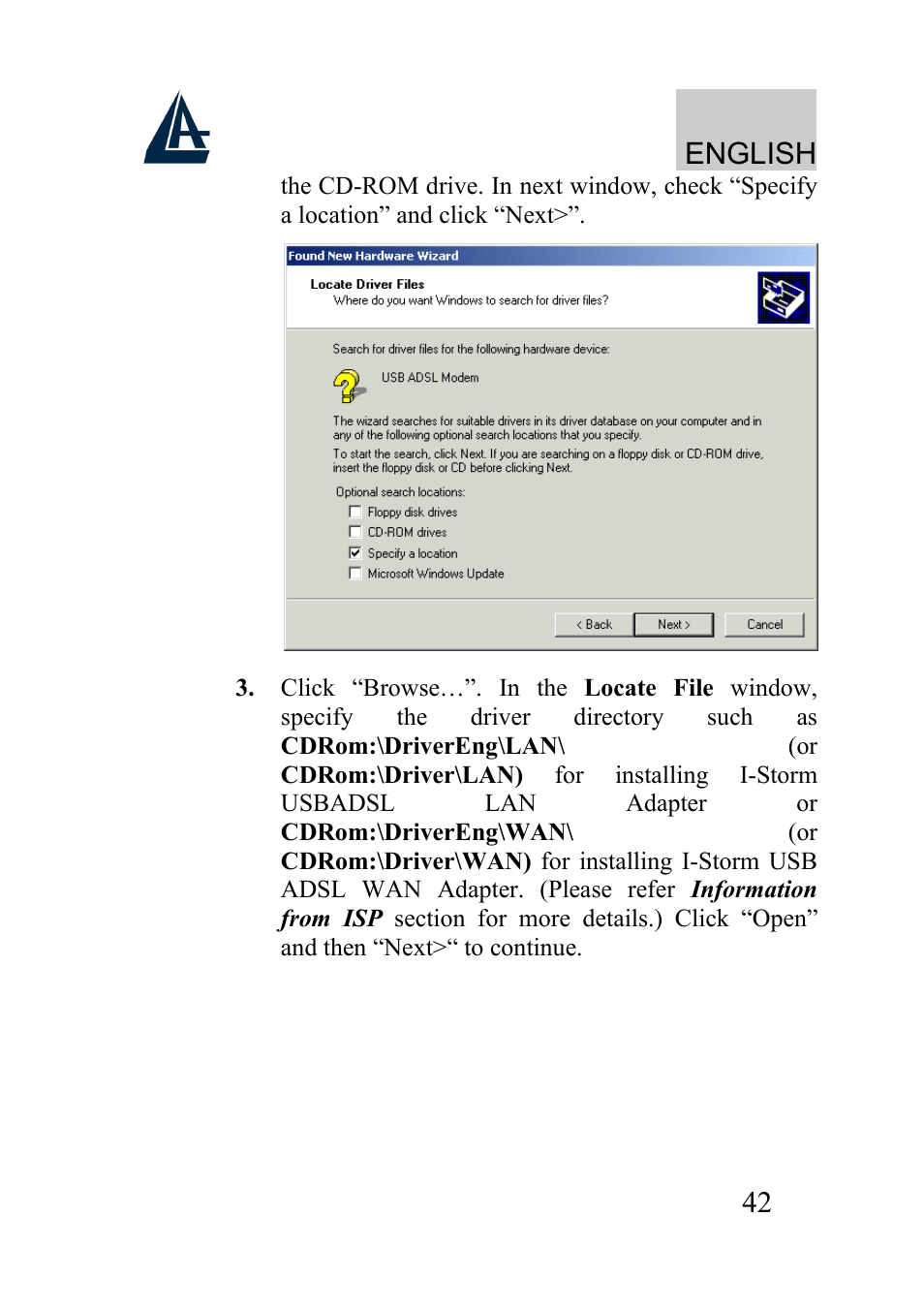 English | Atlantis Land I-Storm USB ADSL modem A01-AU2 User Manual | Page 42 / 83