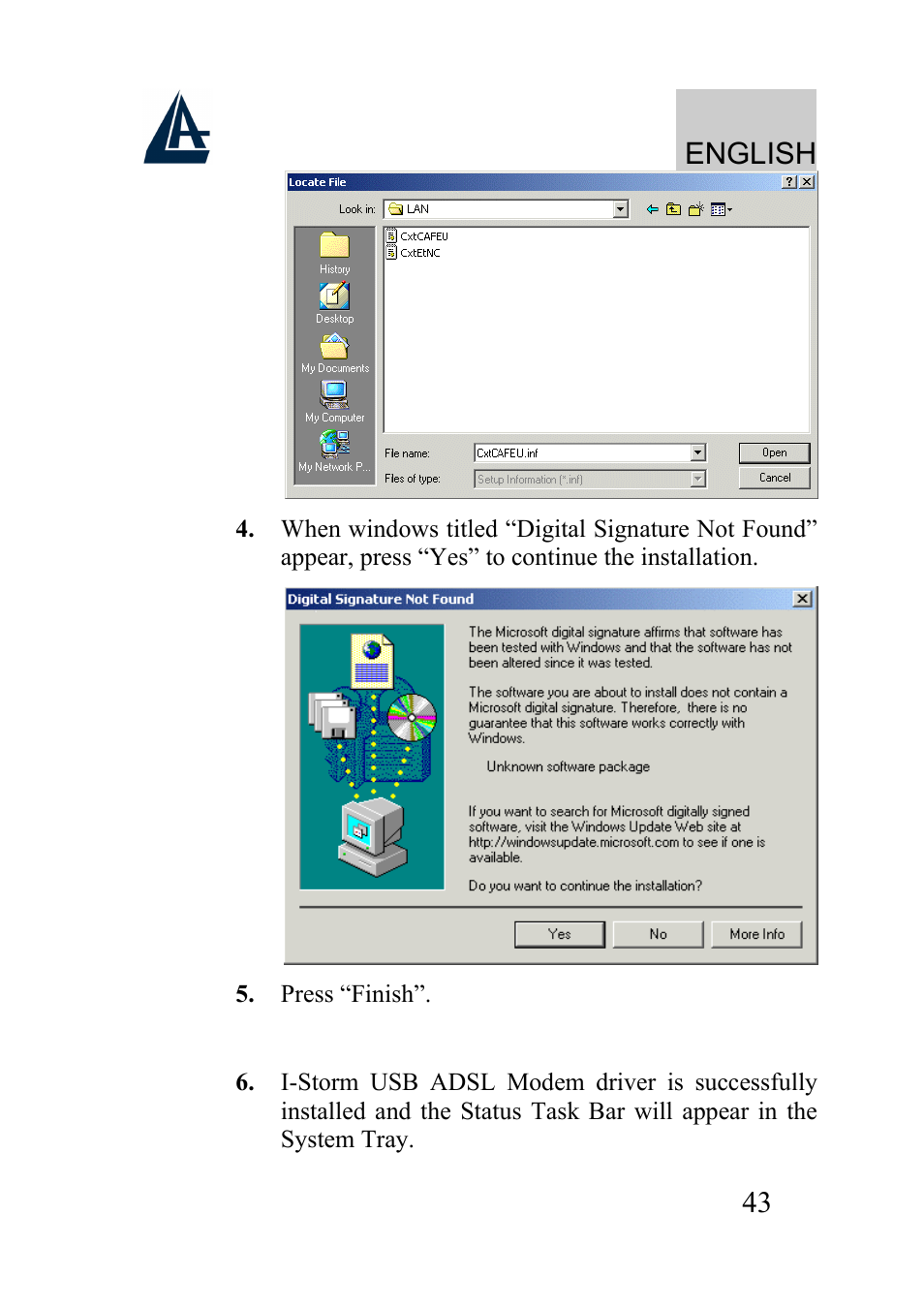 English | Atlantis Land I-Storm USB ADSL modem A01-AU2 User Manual | Page 43 / 83