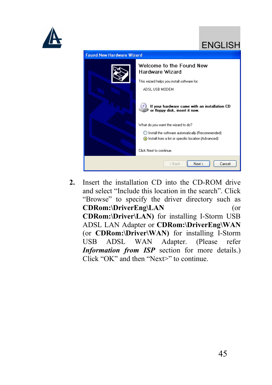 English | Atlantis Land I-Storm USB ADSL modem A01-AU2 User Manual | Page 45 / 83