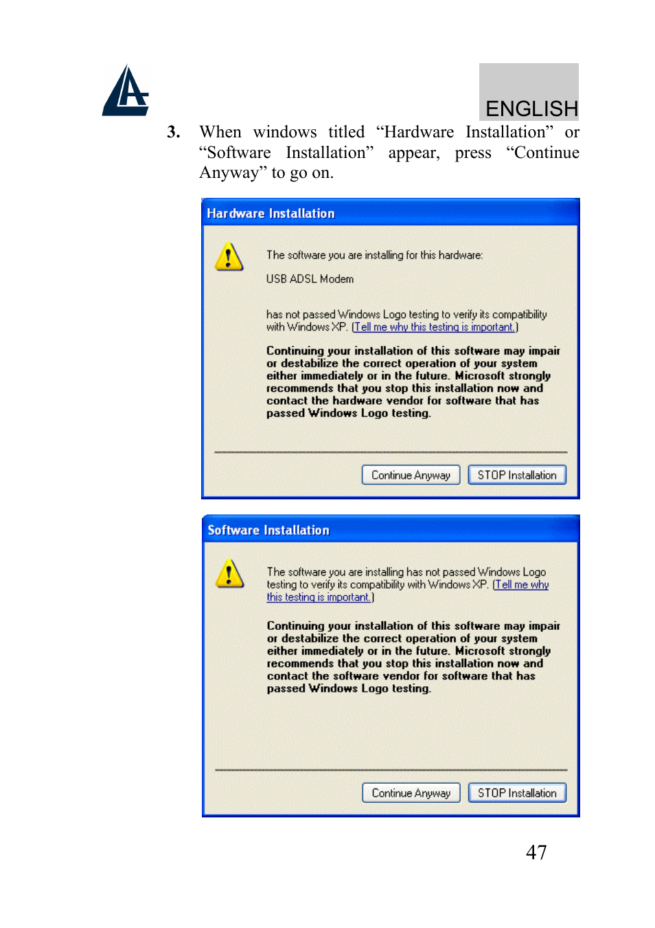 English | Atlantis Land I-Storm USB ADSL modem A01-AU2 User Manual | Page 47 / 83