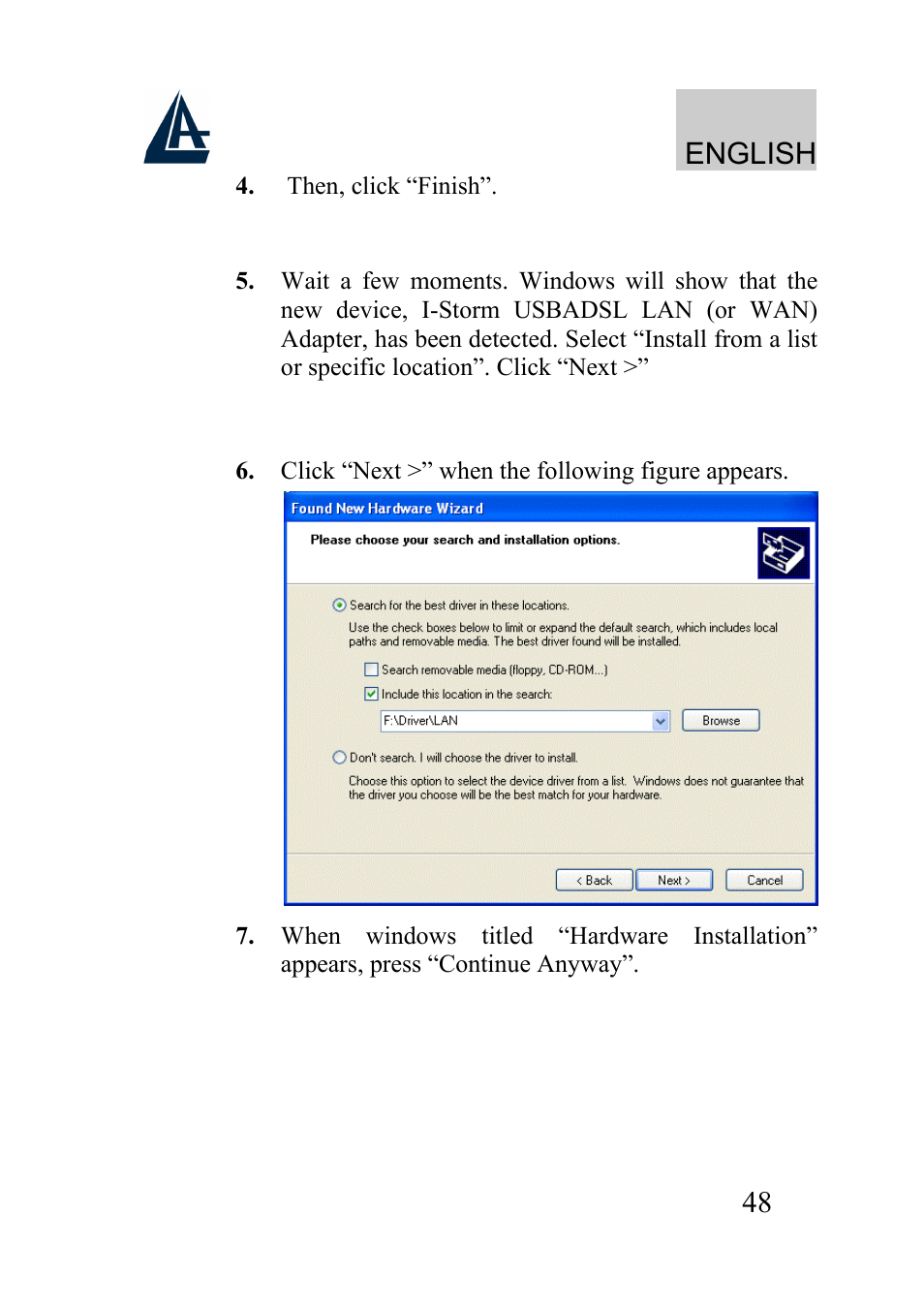 English | Atlantis Land I-Storm USB ADSL modem A01-AU2 User Manual | Page 48 / 83