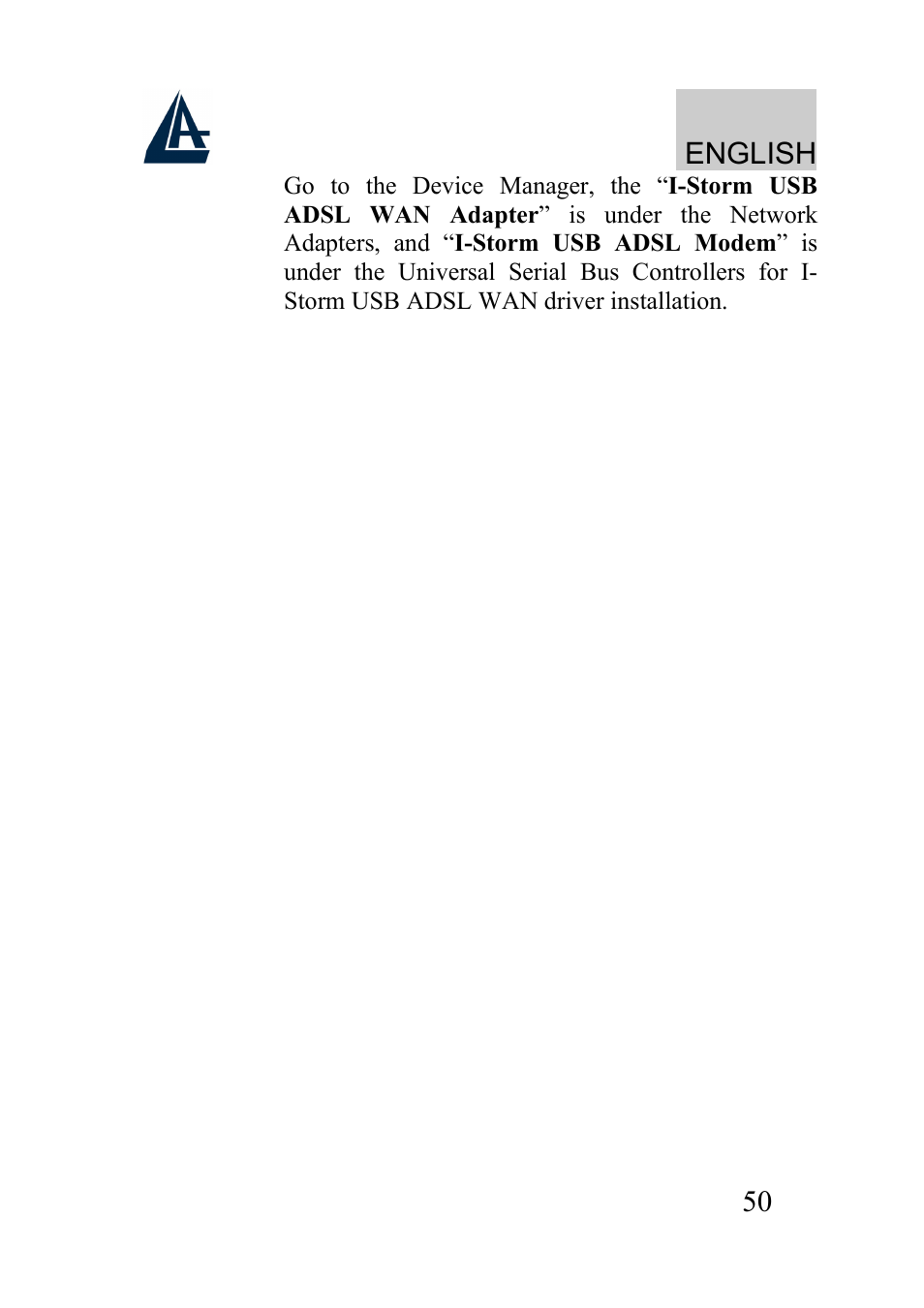 English | Atlantis Land I-Storm USB ADSL modem A01-AU2 User Manual | Page 50 / 83