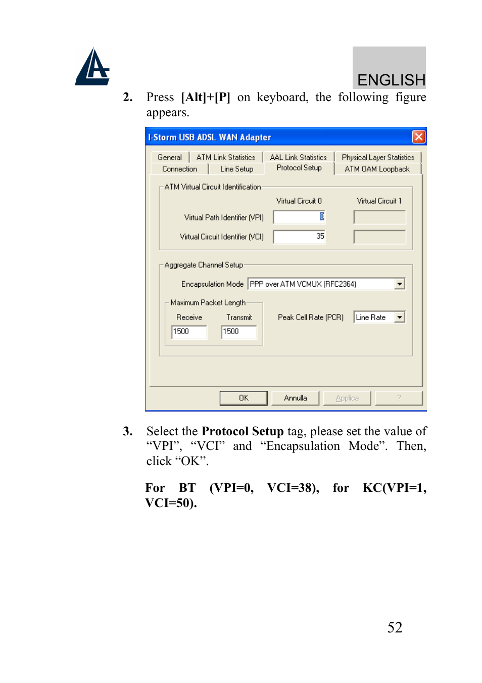 English | Atlantis Land I-Storm USB ADSL modem A01-AU2 User Manual | Page 52 / 83