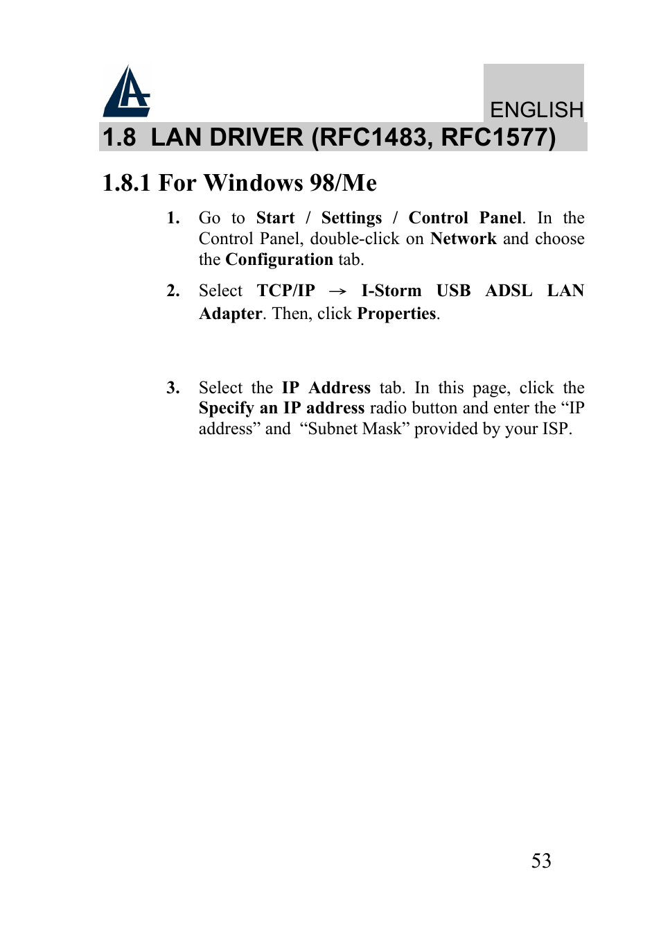 English | Atlantis Land I-Storm USB ADSL modem A01-AU2 User Manual | Page 53 / 83