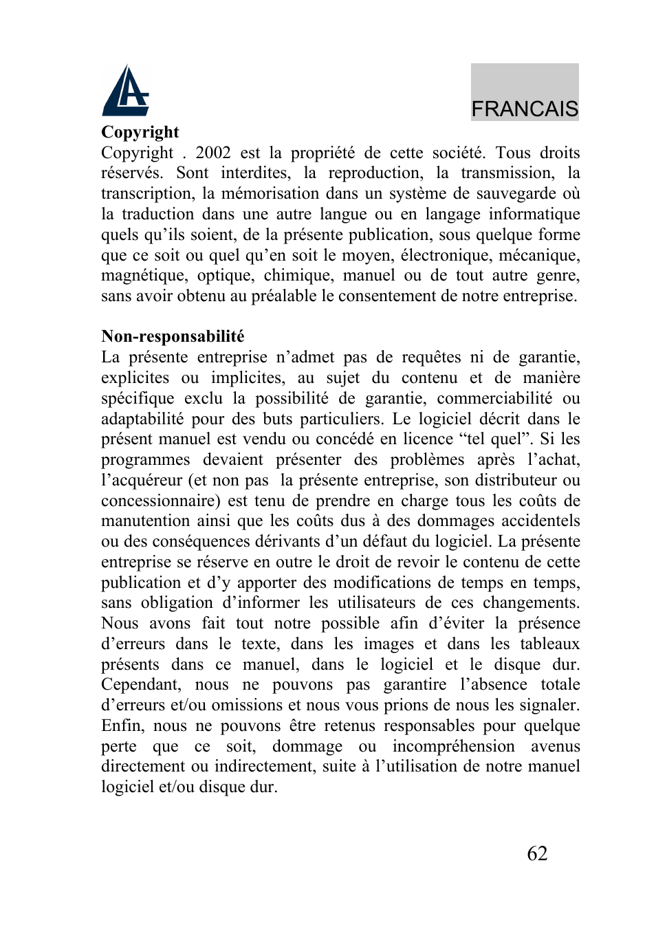 Francais | Atlantis Land I-Storm USB ADSL modem A01-AU2 User Manual | Page 62 / 83