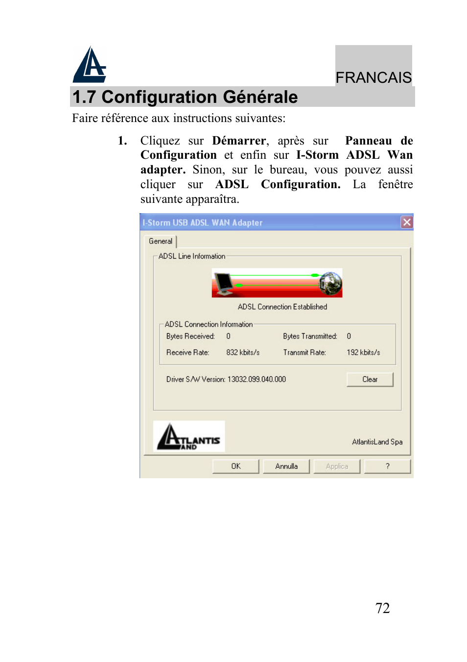 7 configuration générale | Atlantis Land I-Storm USB ADSL modem A01-AU2 User Manual | Page 72 / 83