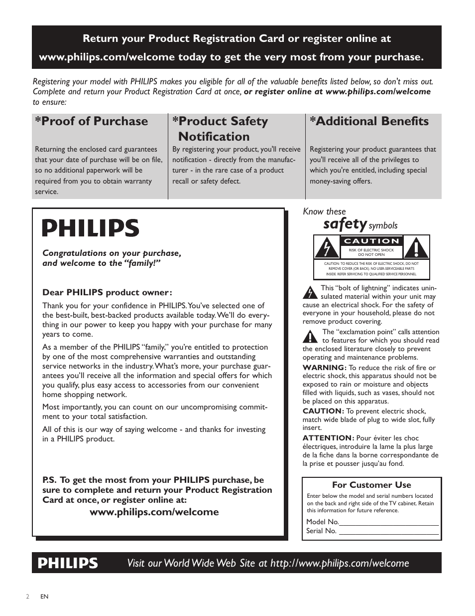 Safety | Philips LCD TV 46PFL7505D 117cm-46" class Full HD 1080p digital TV with Perfect Pixel HD Engine User Manual | Page 3 / 38