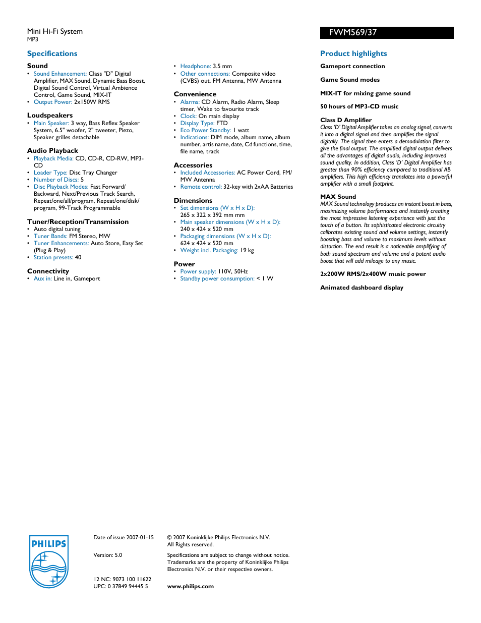 Philips FWM569-37 User Manual | Page 2 / 2