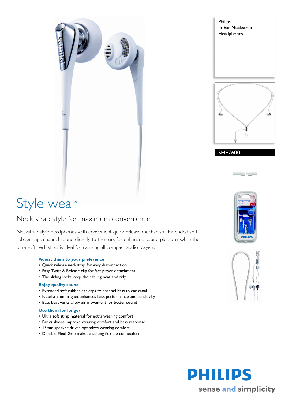 Philips SHE7600-27 User Manual | 2 pages