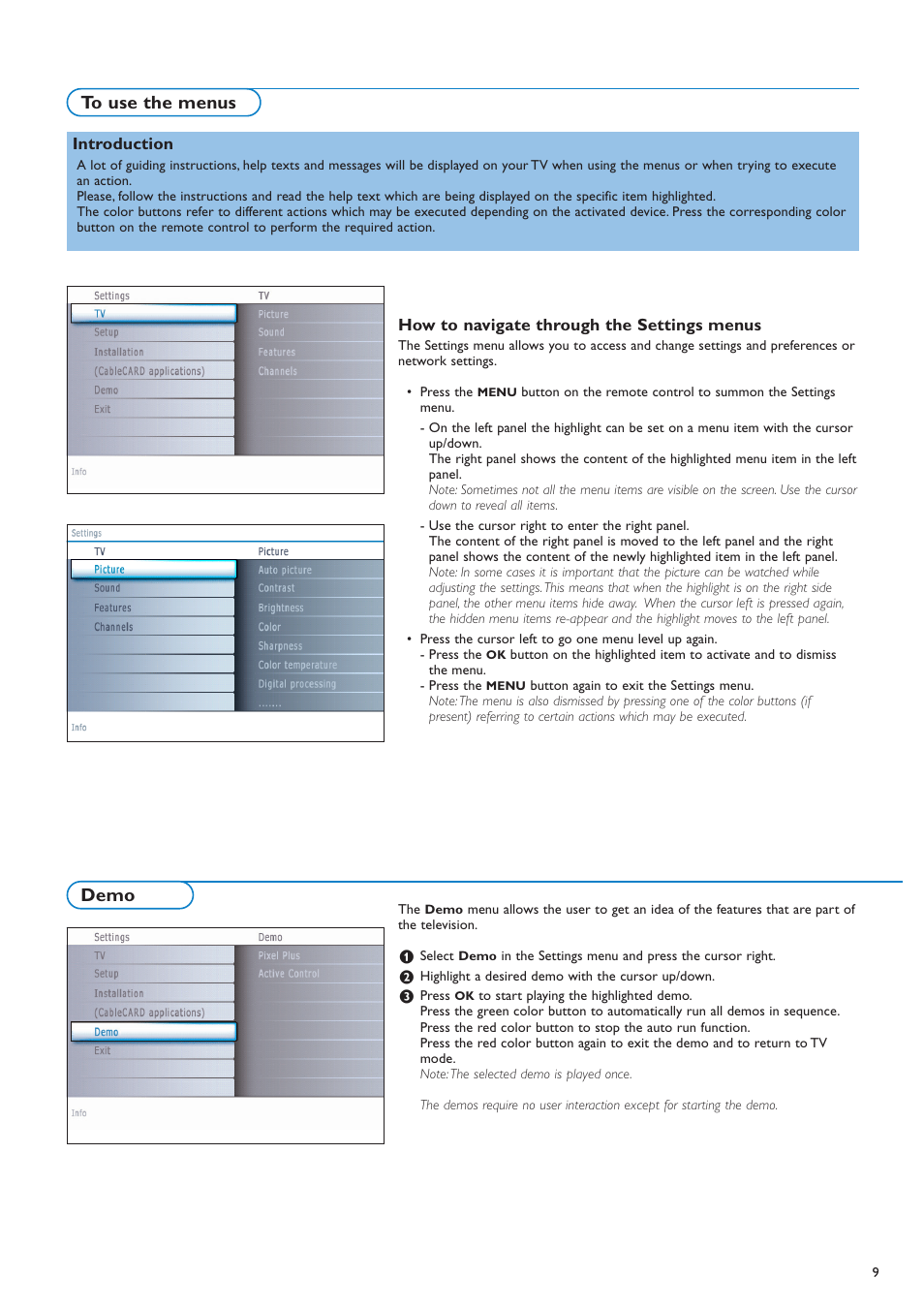 Demo | Philips flat HDTV 32PF7320A 32" LCD digital cable ready with Pixel Plus User Manual | Page 11 / 48