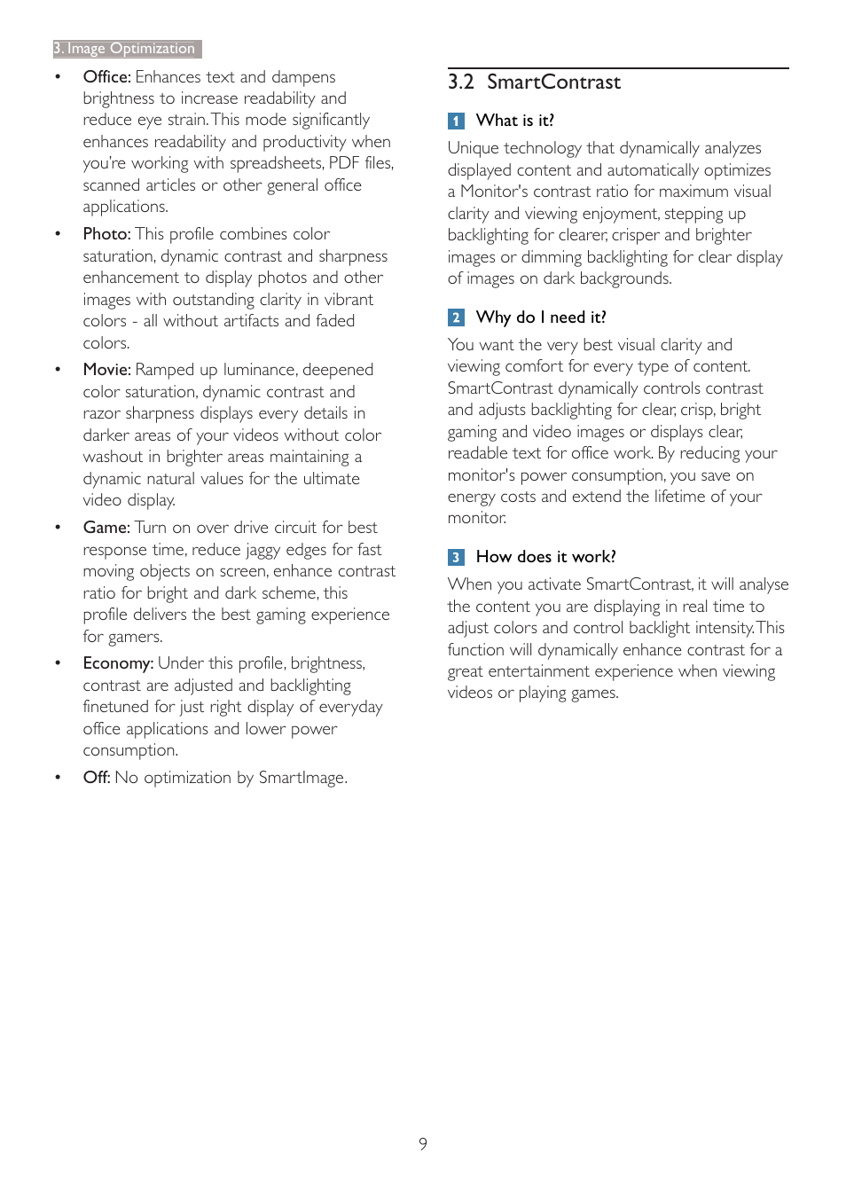 2 smartcontrast | Philips 273P3PHES-00 User Manual | Page 11 / 55