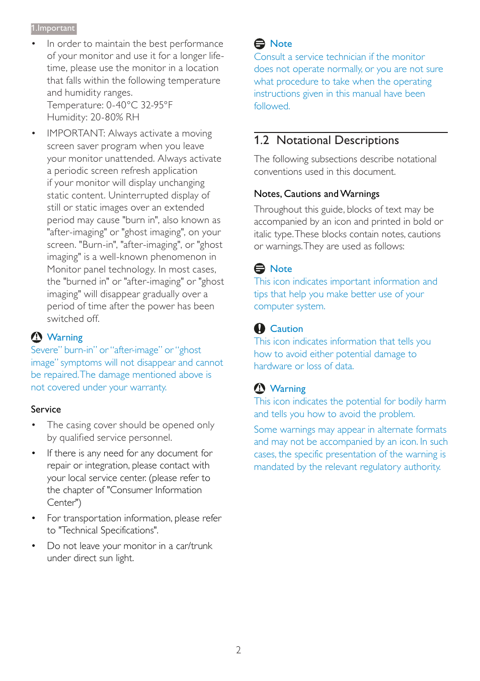 2 notational descriptions | Philips 273P3PHES-00 User Manual | Page 4 / 55