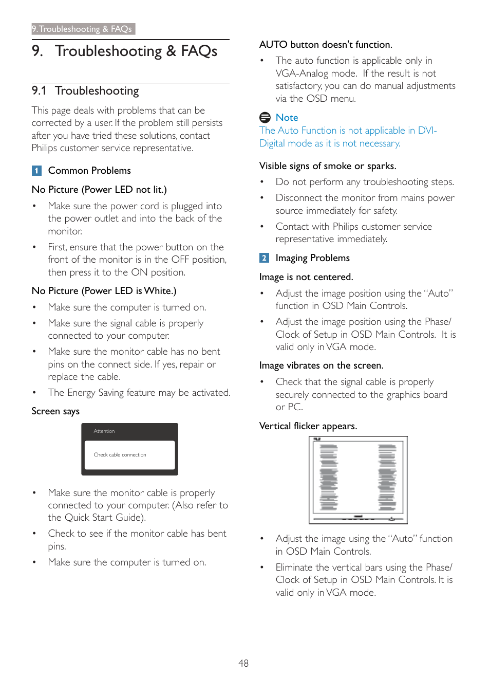 Troubleshooting & faqs, 1 troubleshooting | Philips 273P3PHES-00 User Manual | Page 50 / 55