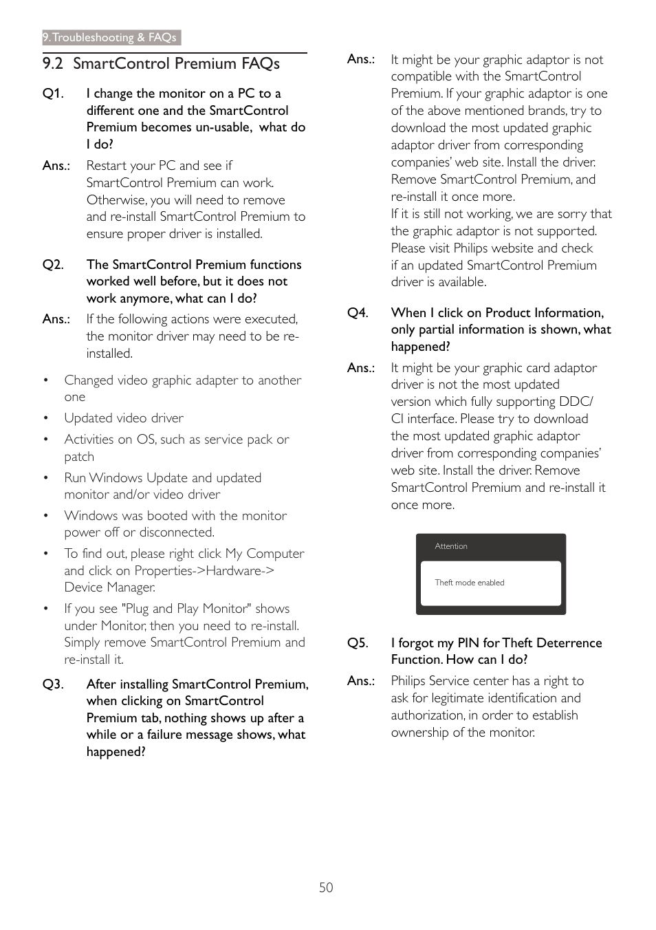 2 smartcontrol premium faqs | Philips 273P3PHES-00 User Manual | Page 52 / 55