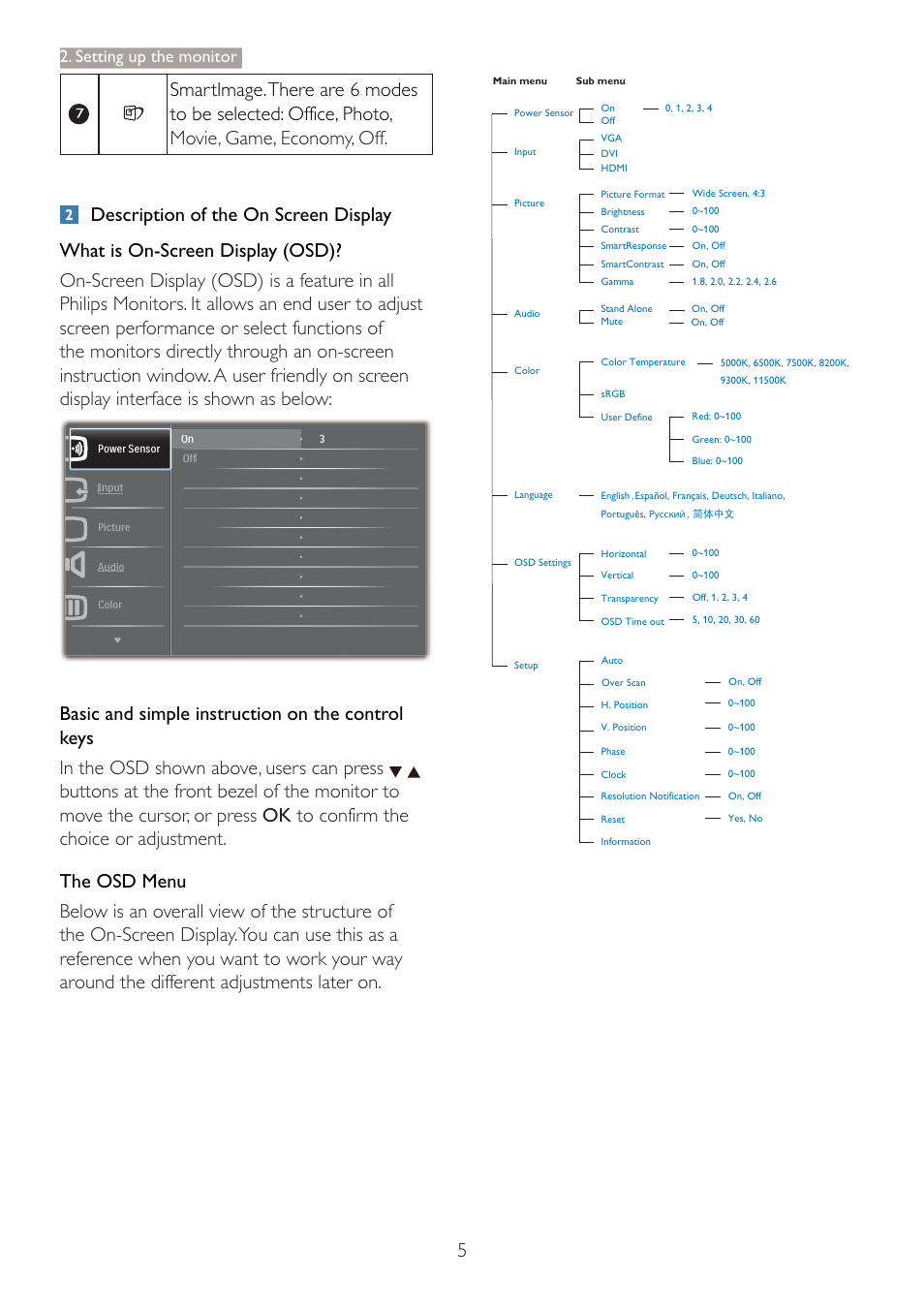 Setting up the monitor | Philips 273P3PHES-00 User Manual | Page 7 / 55