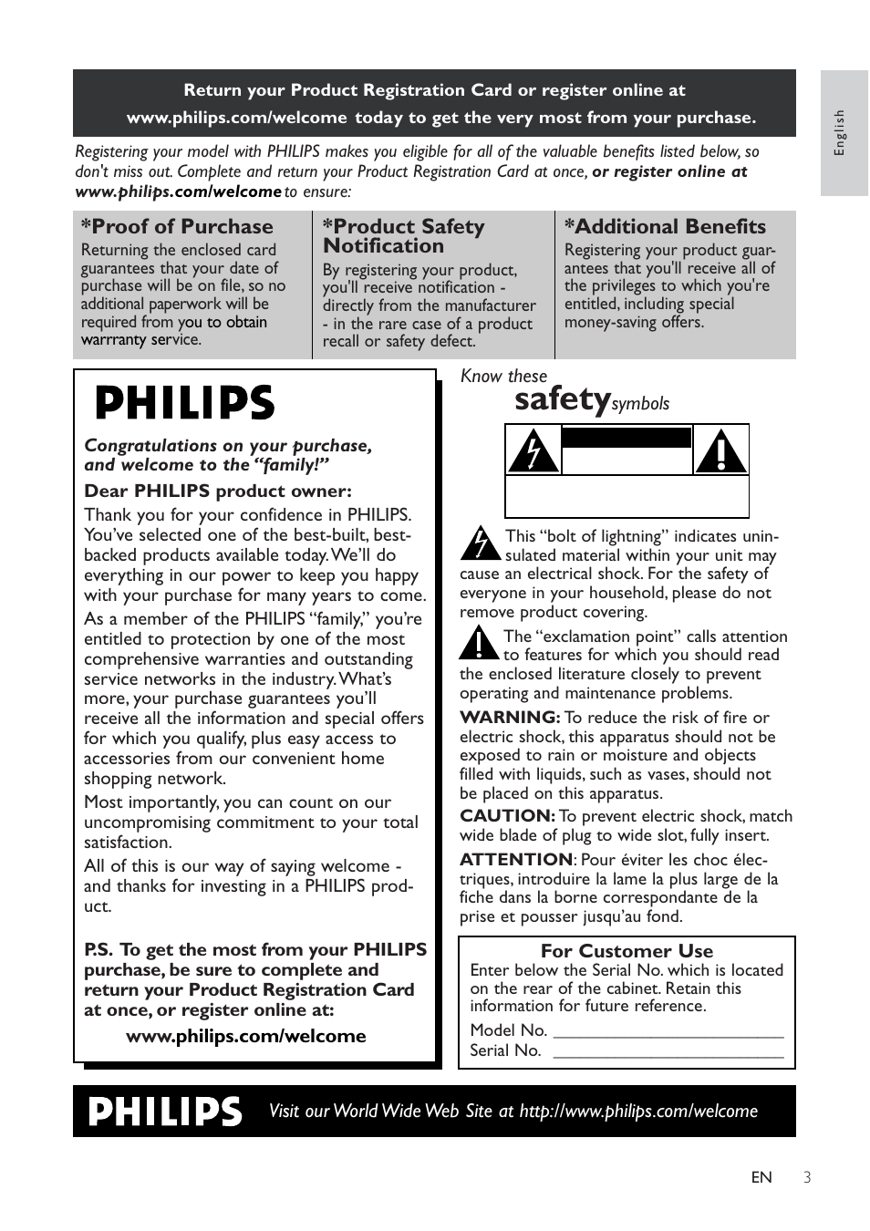 Safety, Proof of purchase, Product safety notification | Additional benefits | Philips Micro Hi-Fi System User Manual | Page 3 / 31